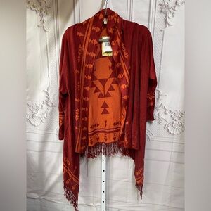 Energe World Wear Spice Aztec Fringe XL NWT Sweater Cardigan